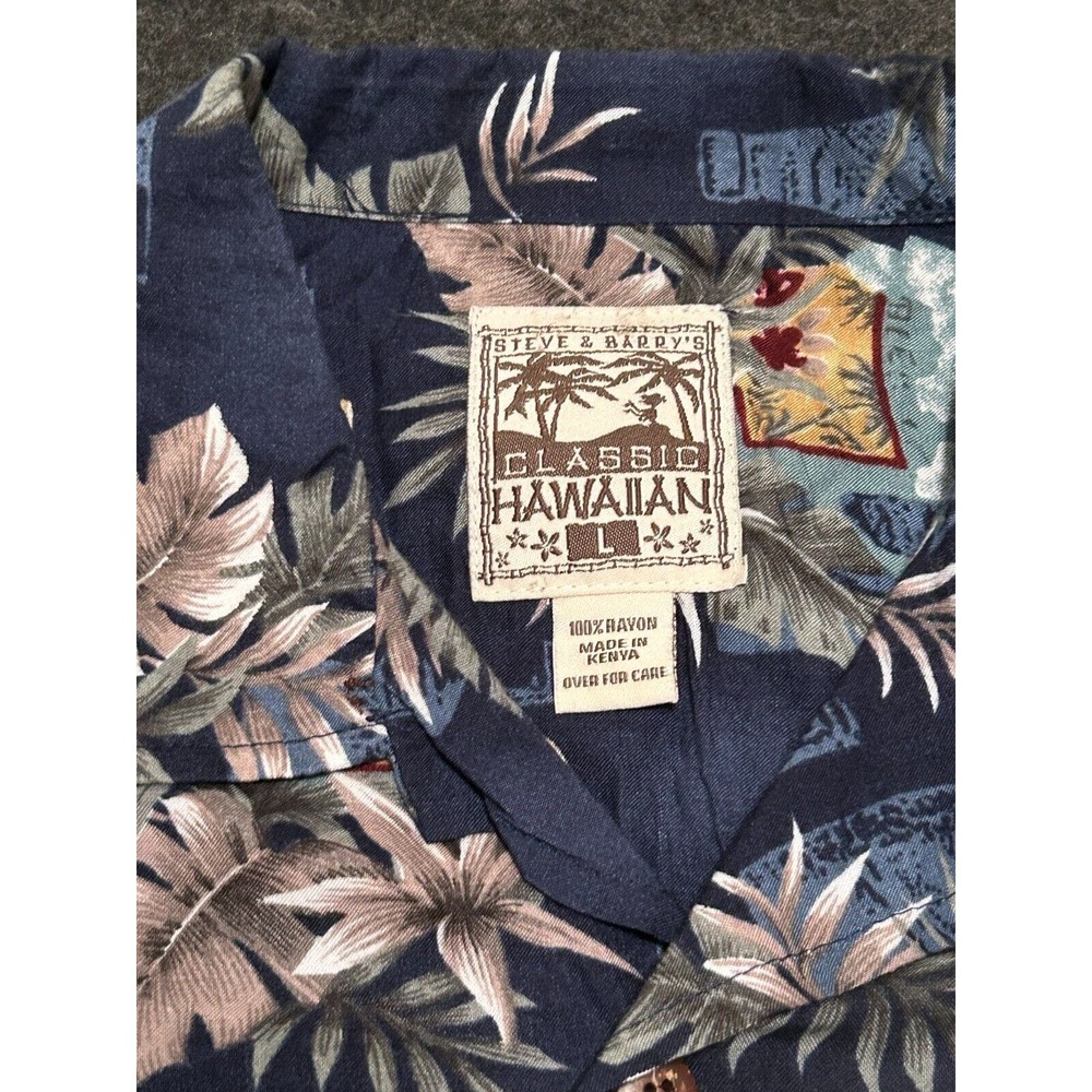 STEVE & BARRY'S Men's Short Sleeve Hawaiian Shirt Navy Blue Beer Size Large - Picture 2 of 4